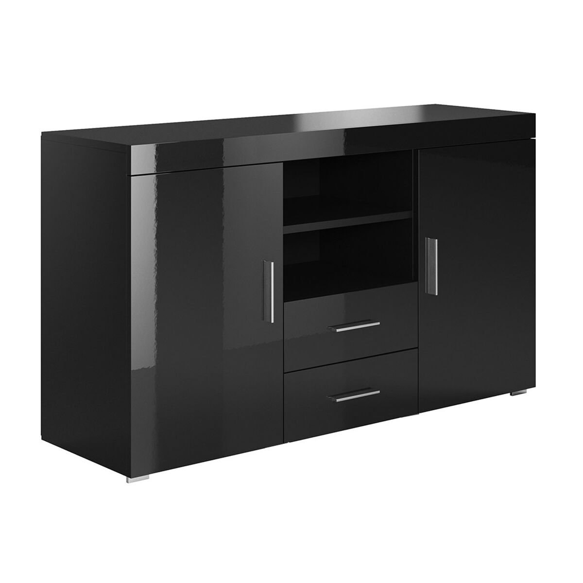 Aparador Sala de estar e jantar 2 portas 2 gavetas Roque 140 Preto