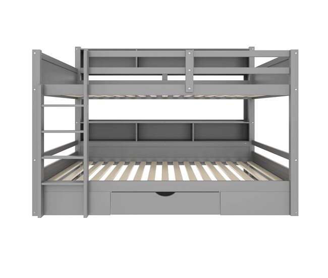 Litera 90x200 cm - com gavetas, com compartimentos de arrumação, sem colchão - cinza