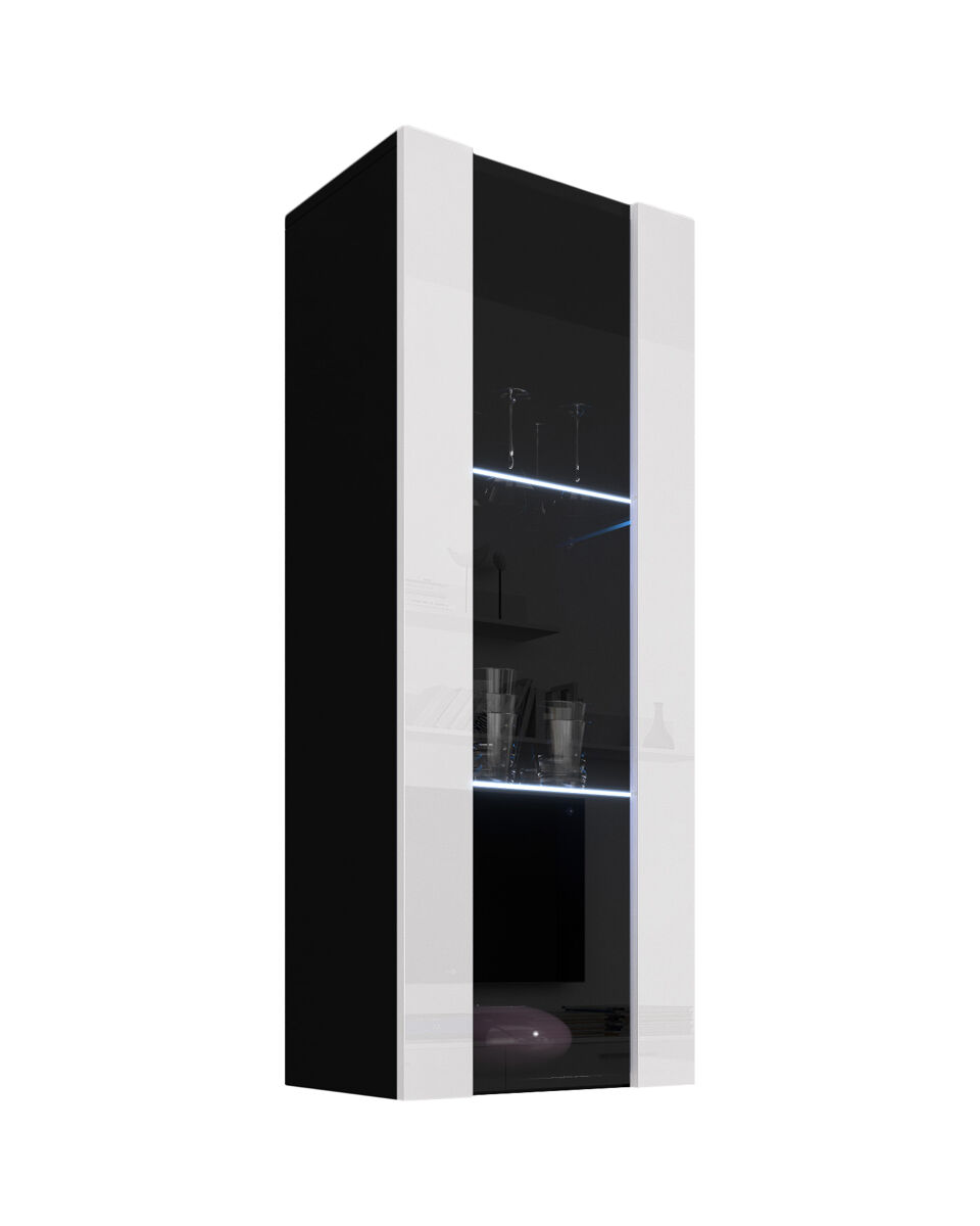 Vitrine suspensa sala de estar e jantar preto 40x29x126 1 porta led nora v2 muebles bonitos