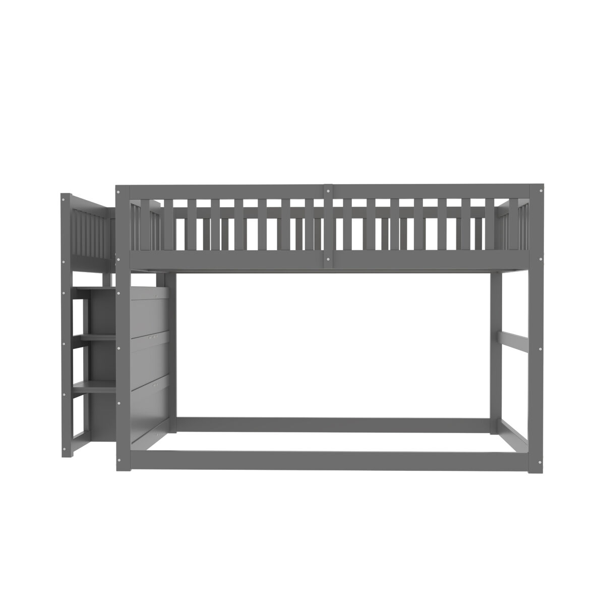 Cama beliche baixa 140x200 cm - cama de segurança com espaço de arrumação, design com grades altas - cinza