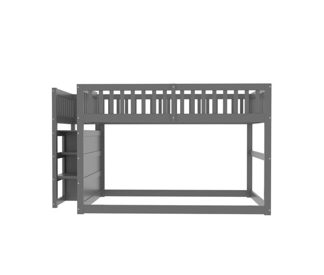 Cama beliche baixa 140x200 cm - cama de segurança com espaço de arrumação, design com grades altas - cinza