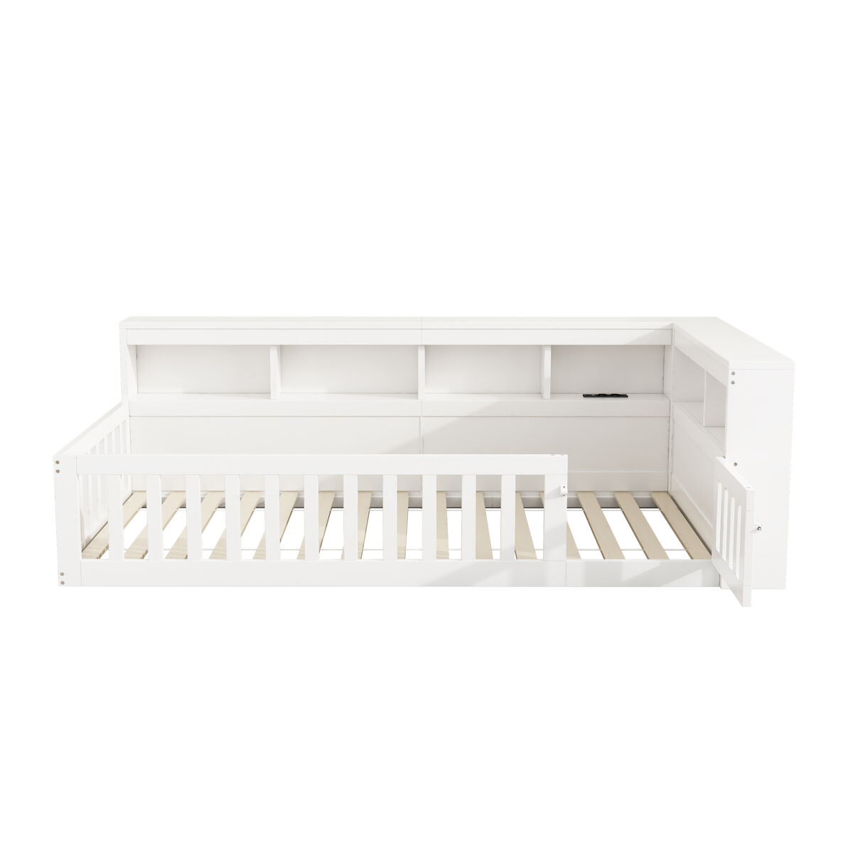Cama daybett 90x200cm - sofá-cama, com compartimento de arrumação, com estrado (sem colchão), com tomada e usb - branco