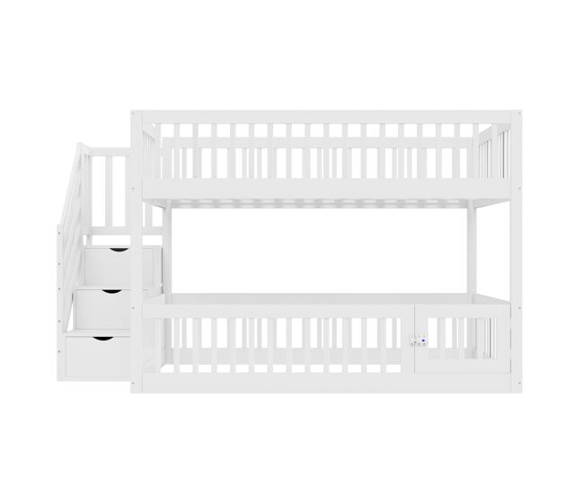 Cama beliche 140x200 - cama individual de madeira com escada de segurança e gavetas de arrumação - branco
