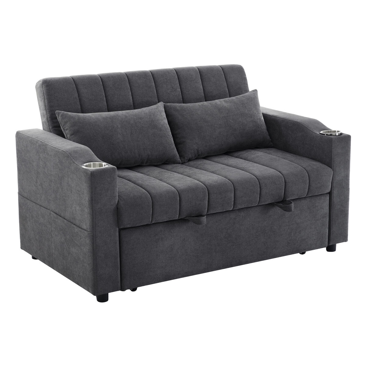 Sofá multifuncional moderno de 2 lugares - sofá-cama com encosto ajustável, porta-copos e almofadas - cinza