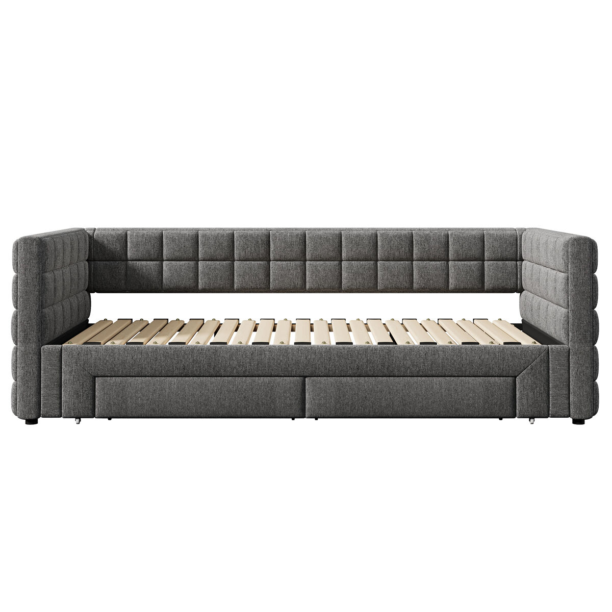 Sofá-cama, 90x200 cm - sofá-cama com encosto quadrado, cama extensível (até 180 cm, tamanho queen), 2 gavetas, sem colchão - cinza