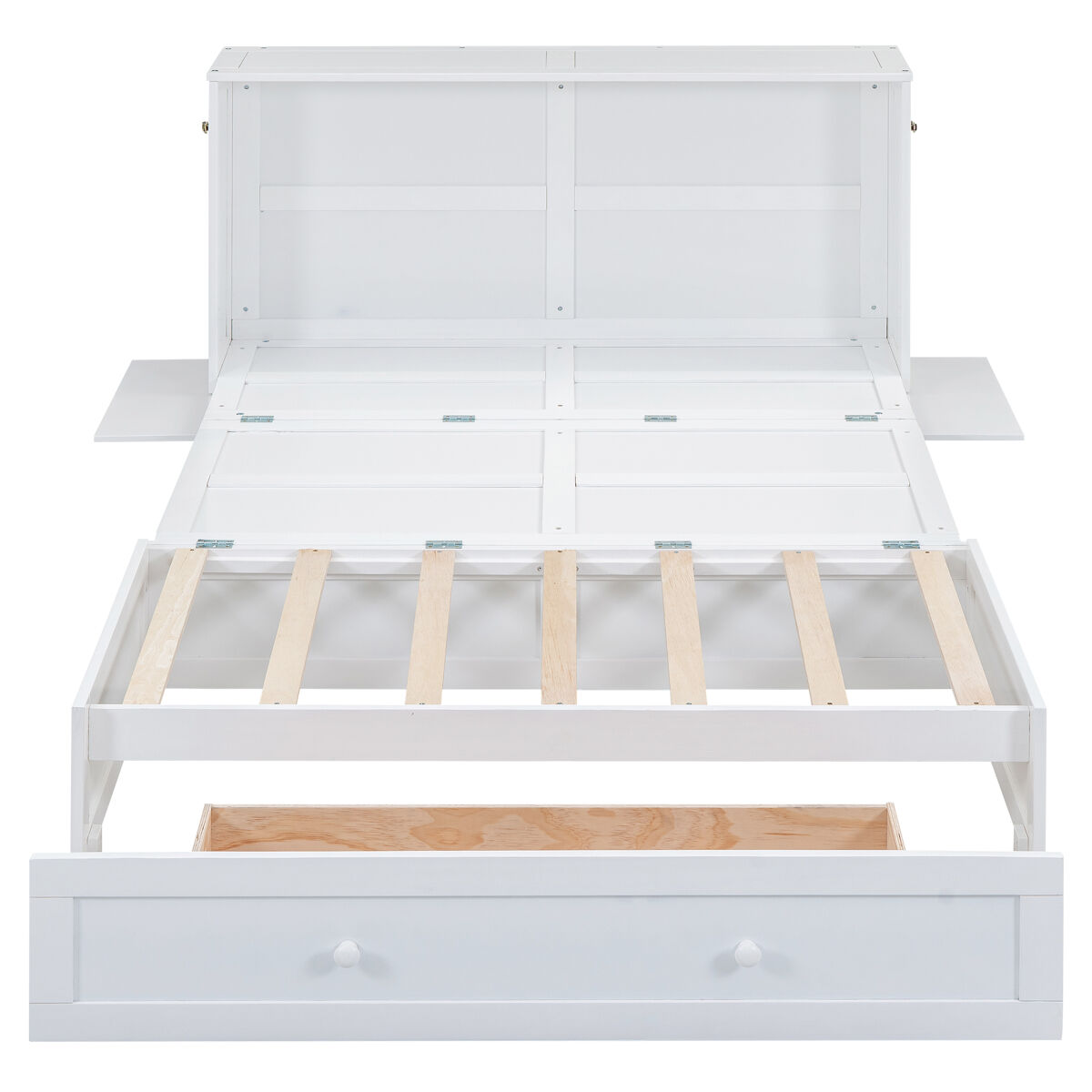 Cama schrankbett 140x200 cm - com gavetas na extremidade da cama e prateleira lateral - branco