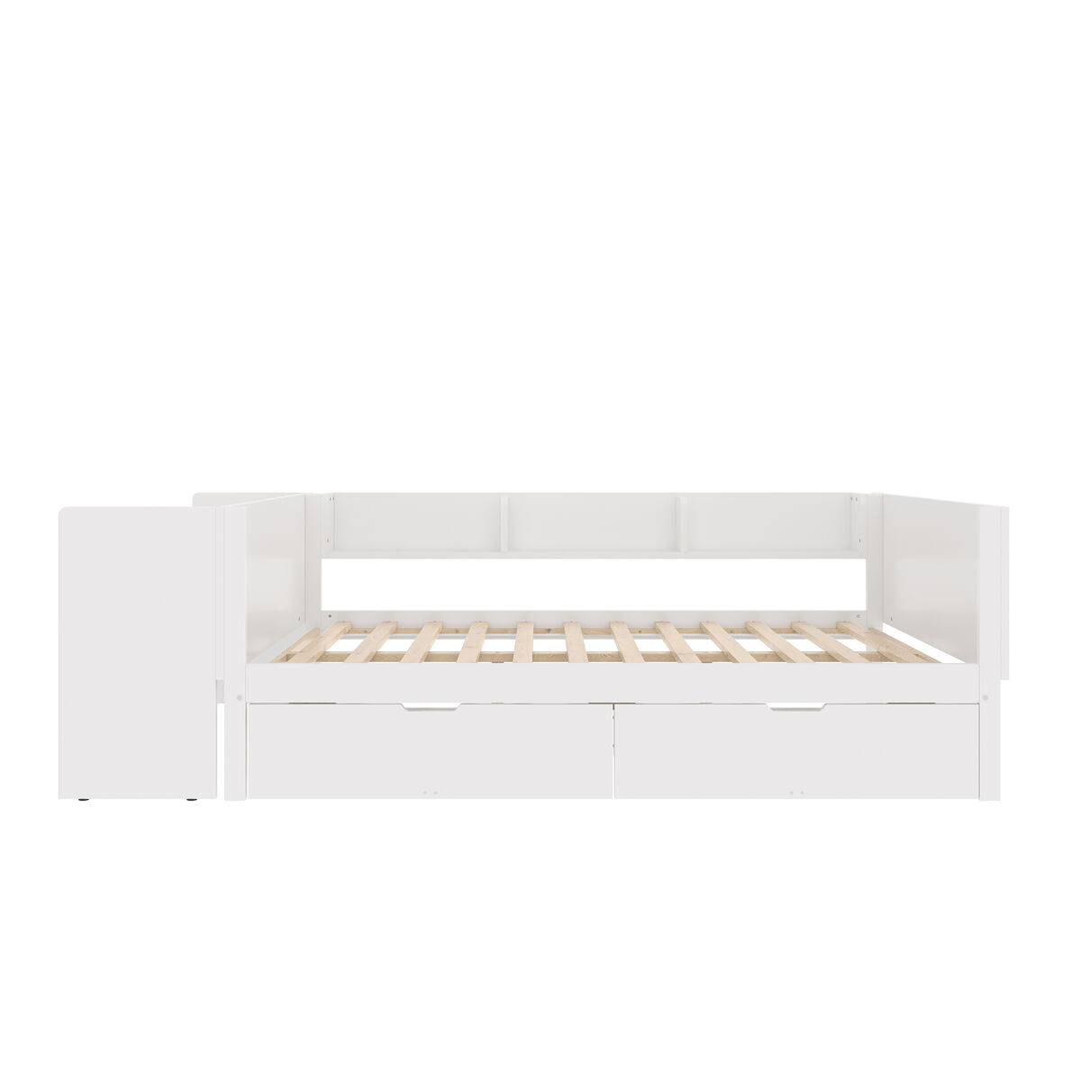 Cama de madeira 140x200cm - com secretária, 2 gavetas, prateleiras, sem colchão - branca