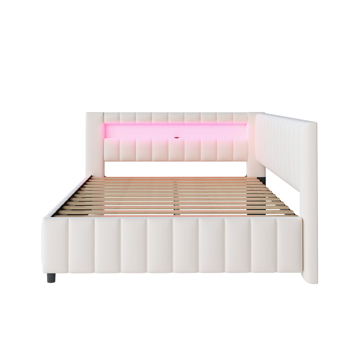 Sofá-cama 140x200 - polsterbett em veludo com luz led e porta usb, com encosto, cabeceira e estrutura de cama estável - bege