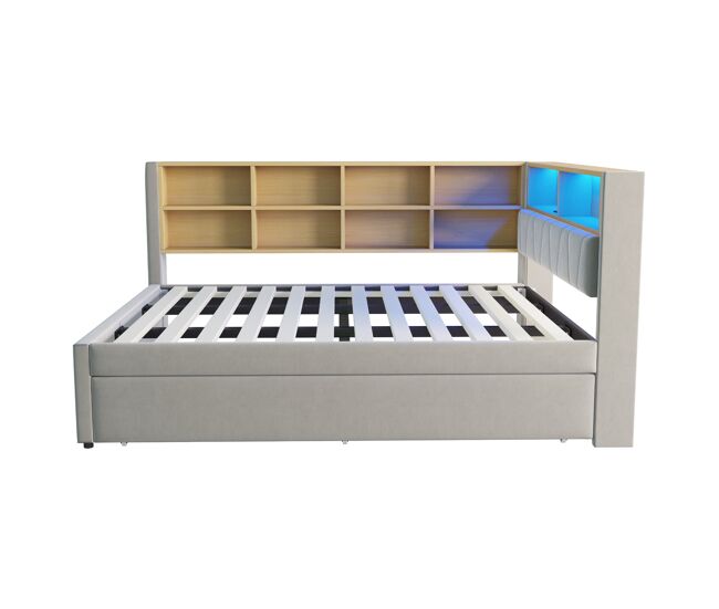 Sofá-cama 140x200 - cama extensível 90x190, com luzes led, tomadas e compartimentos de arrumação, sofá multifuncional, cama individual, flanela,