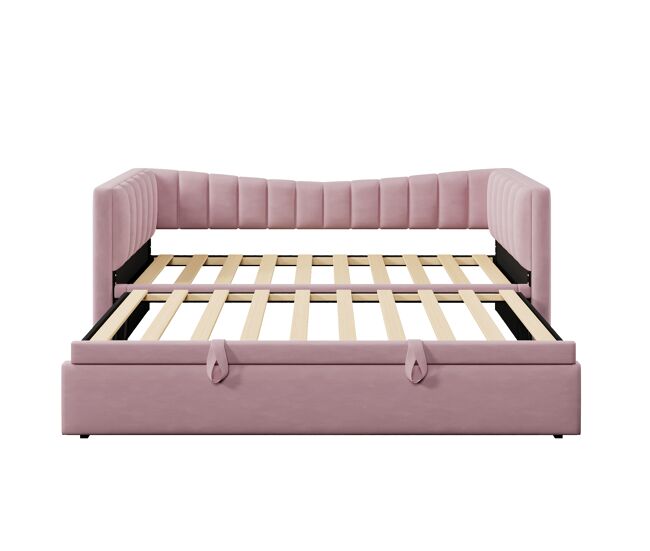 Sofá-cama, 90 x 200 cm (180 x 200 cm) - cama individual, cama de casal, com cama extraível, estilo minimalista, rosa