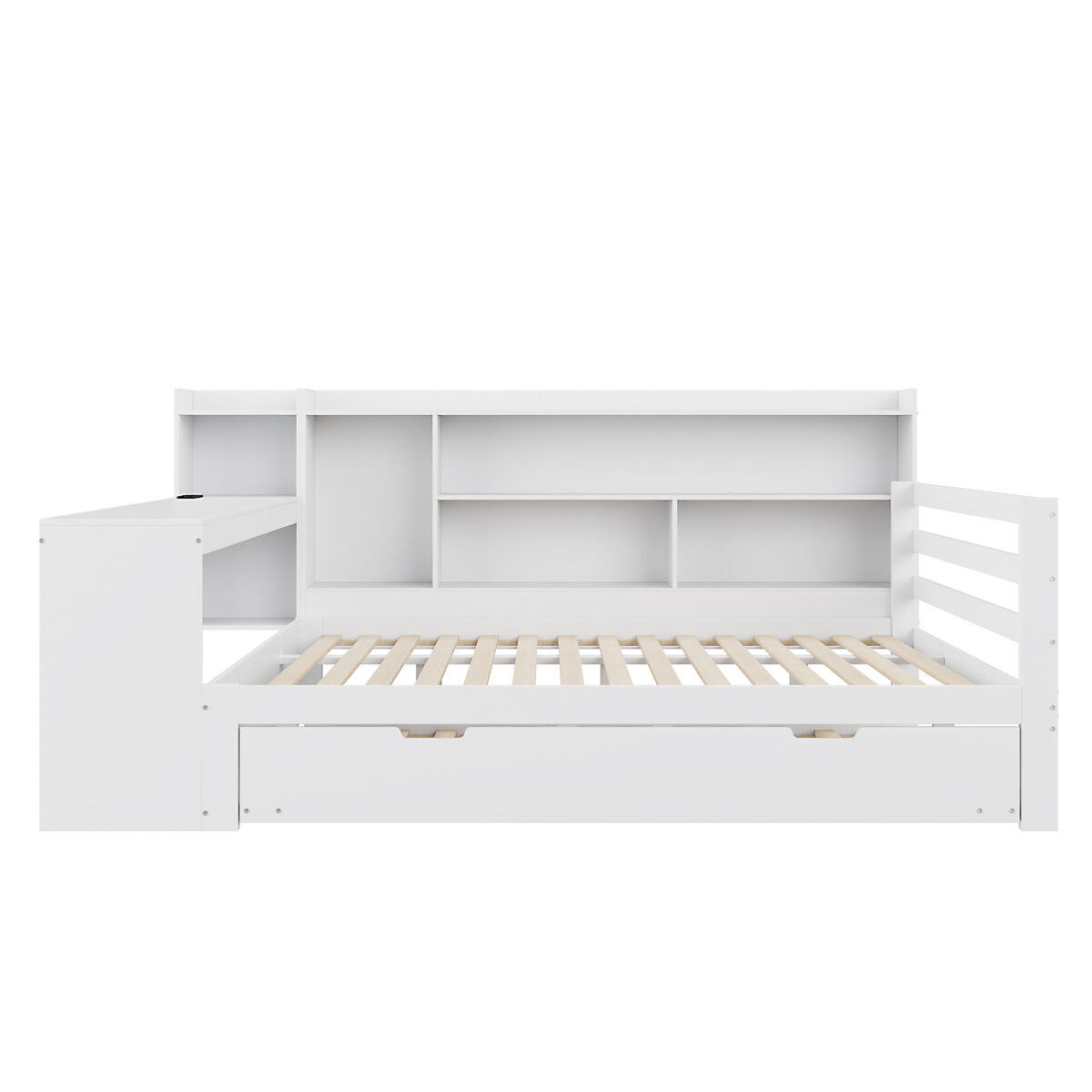 Sofá-cama 140 x 200 cm - com secretária, prateleiras, compartimentos, tomadas e cama extraível - branco
