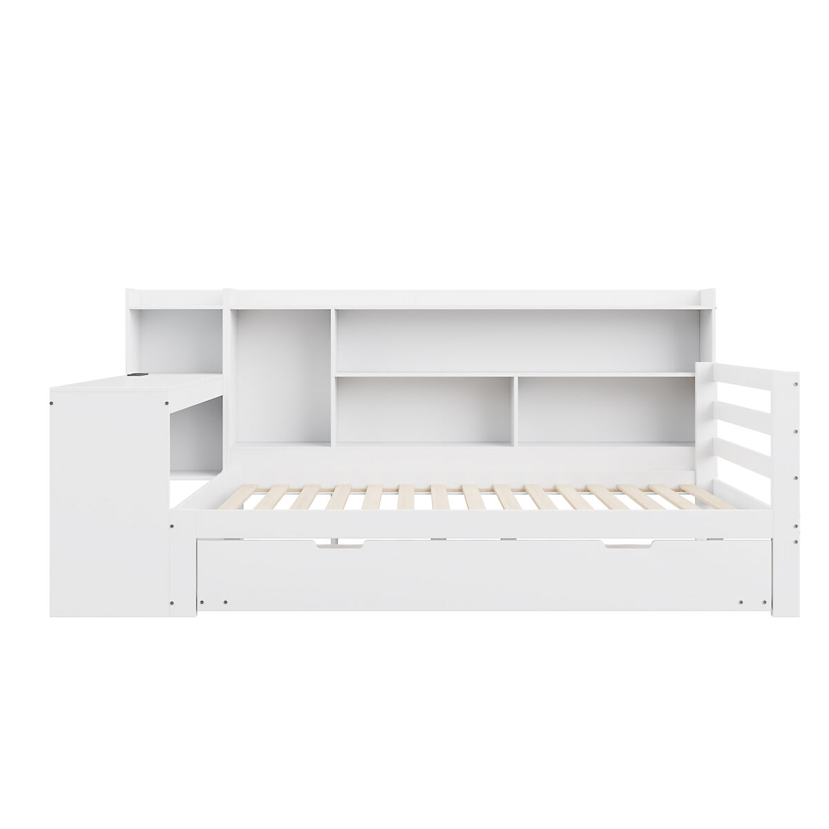 Sofá-cama 90 x 200 cm - com secretária, prateleiras, compartimentos, tomada e cama extraível - branco