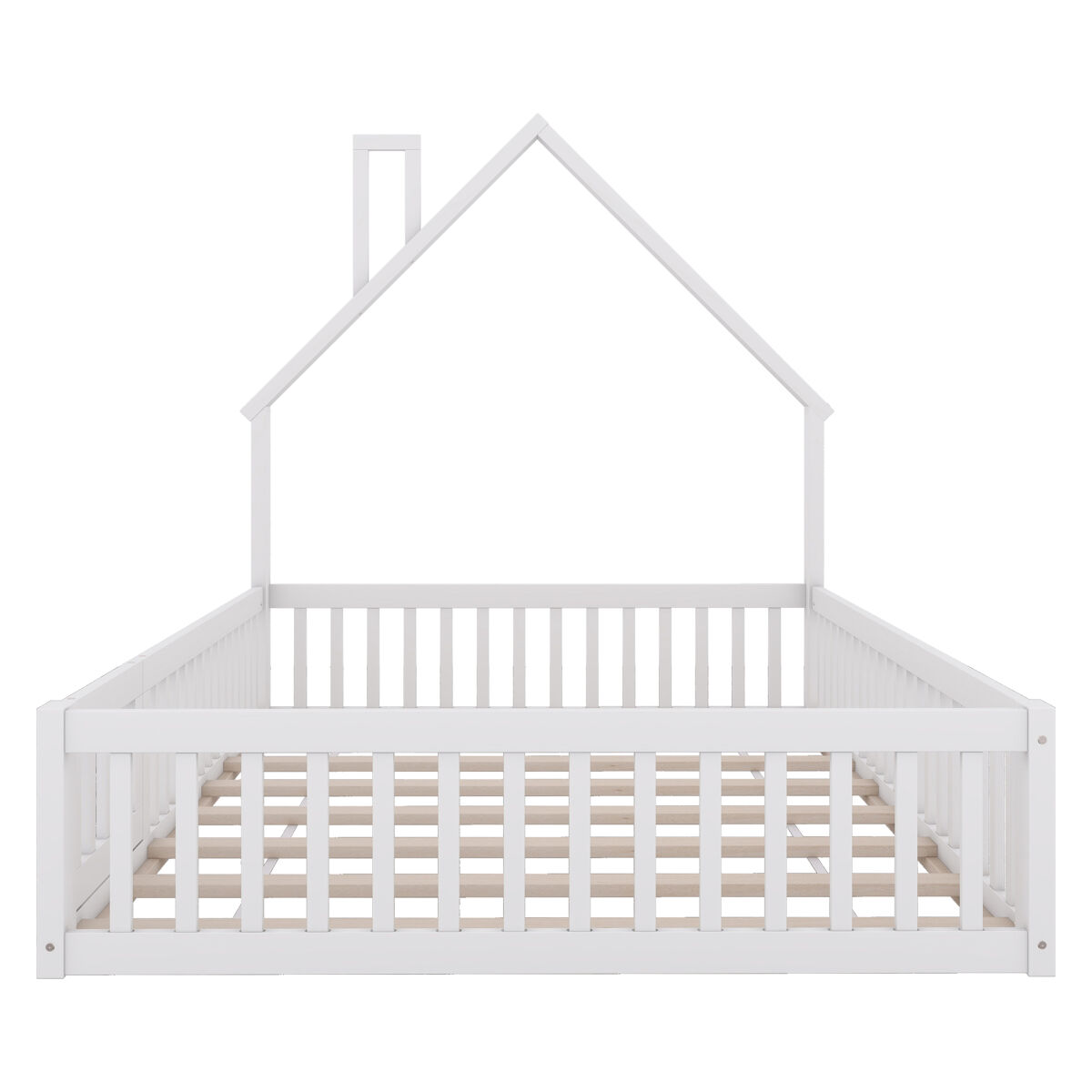 Cama infantil 140x190 cm - cama em forma de chaminé, com estrado (sem colchão), estilo minimalista - branco