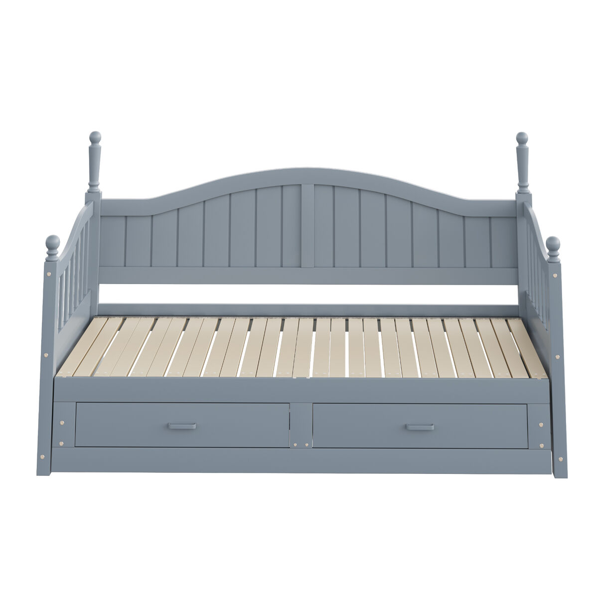 Sofá-cama extensível 90/180*190 cm - com colunas romanas, encosto curvo, apoios de braços, gavetas e estrado - cinza