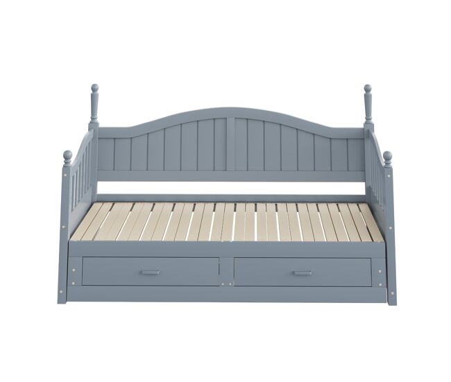 Sofá-cama extensível 90/180*190 cm - com colunas romanas, encosto curvo, apoios de braços, gavetas e estrado - cinza