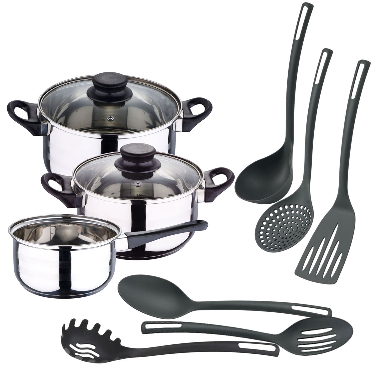 Conjunto de panelas well home 5 peças + 6 utensílios de cozinha