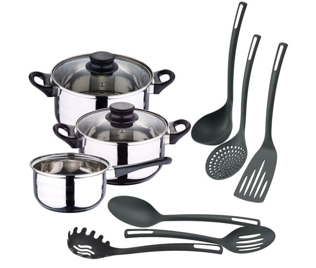 Conjunto de panelas well home 5 peças + 6 utensílios de cozinha