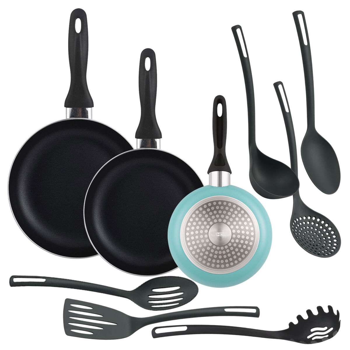 Conjunto de 3 frigideiras + 6 utensílios de cozinha well home