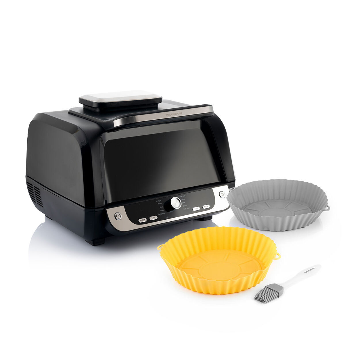 Innovagoods Pack Cestos De Silicone Com Pincel Para Fritadeiras A Ar E Fritadeira De Ar Com Grill, Acessórios E Livro De Receitas Preto
