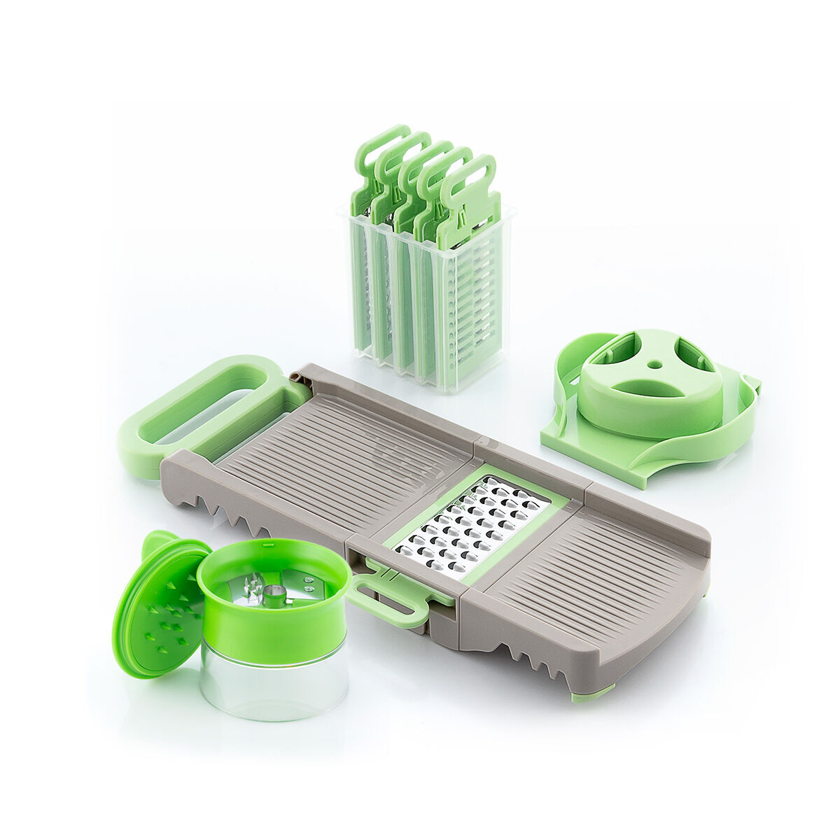 Pack cortador de verduras em espiral e mandolina-ralador dobrável 6 em 1 innovagoods