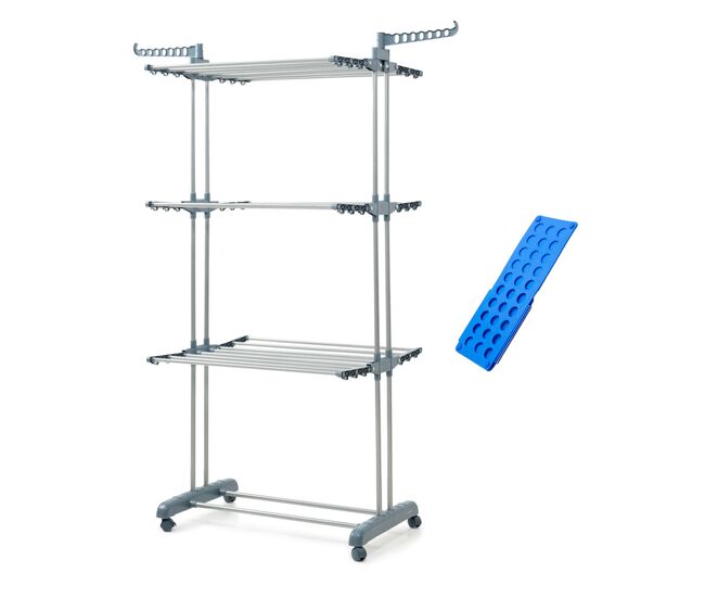 Pack estendal dobrável vertical com rodas e dobrador de roupa innovagoods