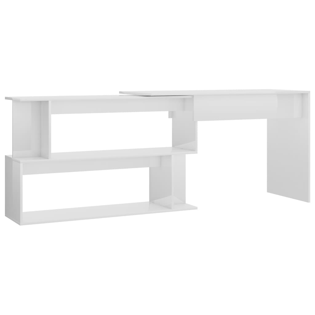 Secretária de canto - mesa de computador derivados de madeira branco brilhante