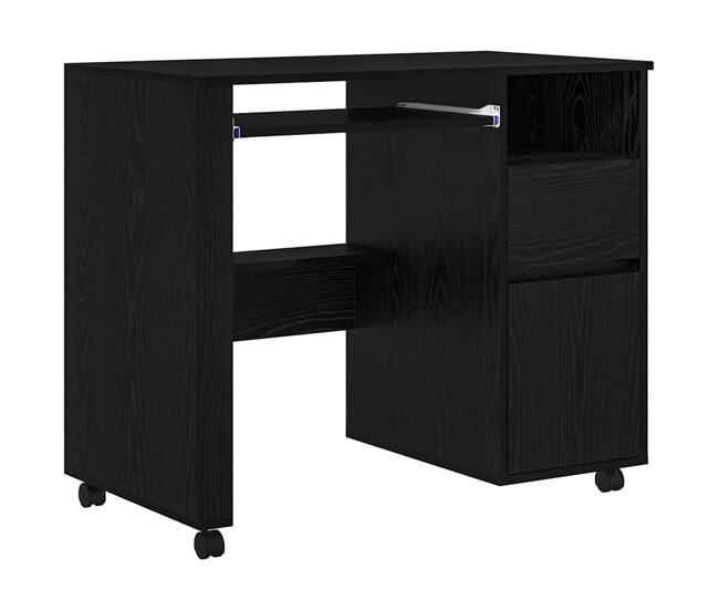 Secretária escrivaninha de computador - com rodas com gaveta carvalho preto 91 x 50 x 77 cm
