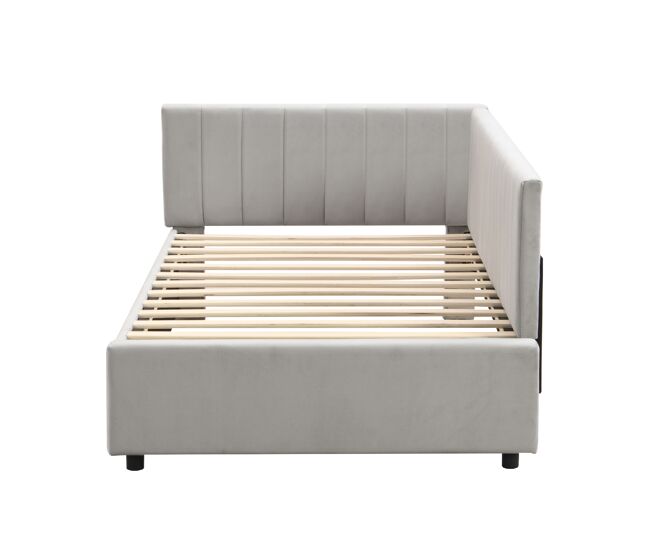 Sofá-cama 90x200 - multifuncional com estrado, tecido de veludo suave para a pele - cinza