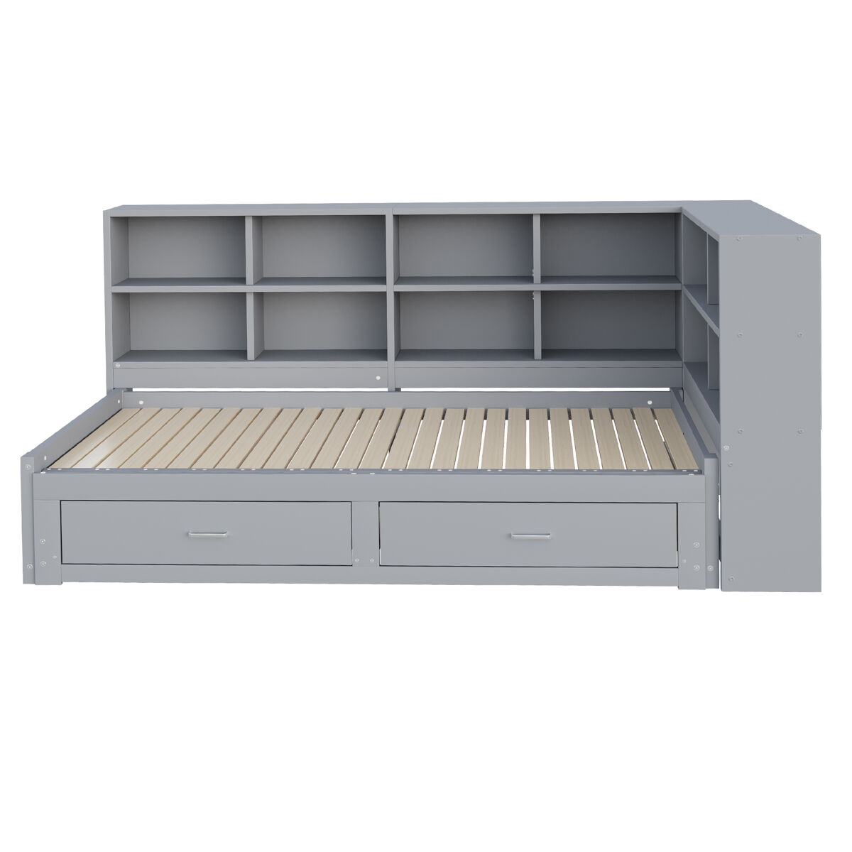 Sofá-cama extensível 90/180*190 cm - com arrumação, tomada multifuncional, gavetas e estrado - cinza