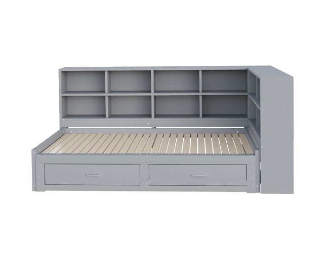 Sofá-cama extensível 90/180*190 cm - com arrumação, tomada multifuncional, gavetas e estrado - cinza