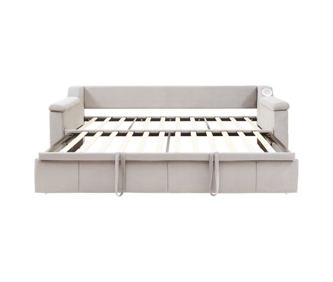 Sofá-cama 90/180x190 cm - apoios de braços largos e grossos, com sistema de som bluetooth inteligente, com porta usb, com compartimentos de arrumação,