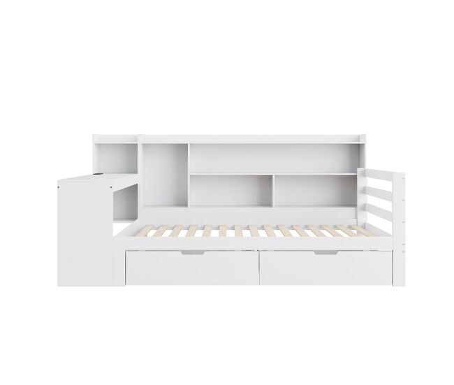 Sofá-cama 90 x 200 cm - com secretária, estante, compartimentos e tomada - branco