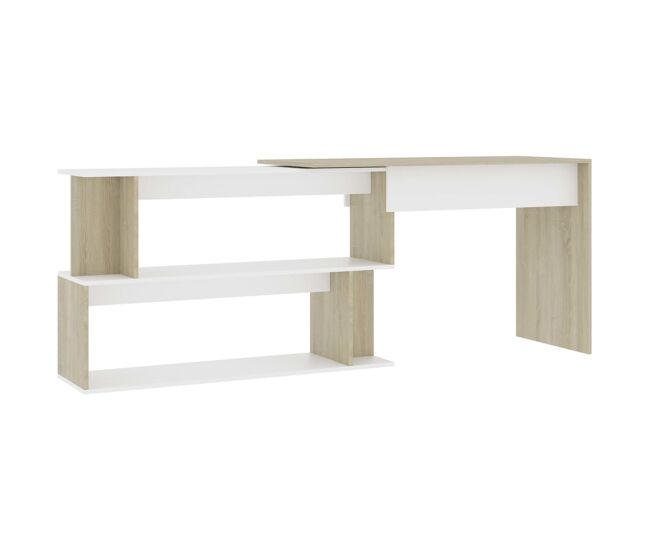 Secretária de canto - mesa de computador derivados de madeira branco/carvalho