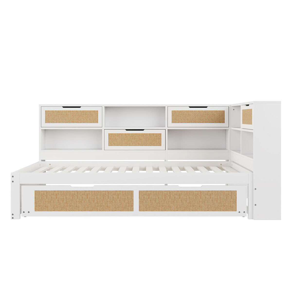 Sofá-cama em madeira 90*200 cm - com cama extraível, compartimentos de arrumação e porta de carregamento - branco