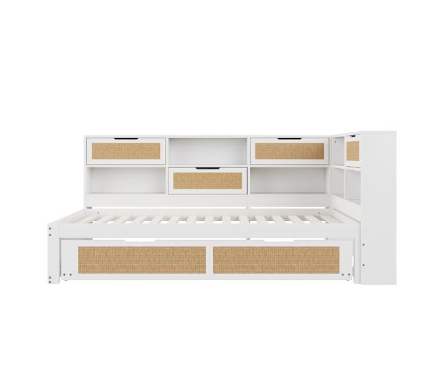 Sofá-cama em madeira 90*200 cm - com cama extraível, compartimentos de arrumação e porta de carregamento - branco