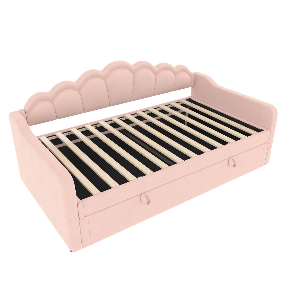 Sofá-cama 90x200 cm - cama hidráulica com arrumação, led alterável - rosa