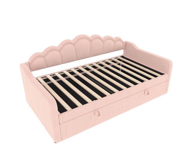Sofá-cama 90x200 cm - cama hidráulica com arrumação, led alterável - rosa