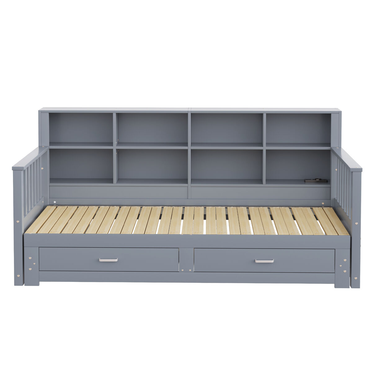 Sofá-cama extensível 90/180x190 cm - com armário de arrumação, 2 gavetas e estrado, multifuncional - cinza