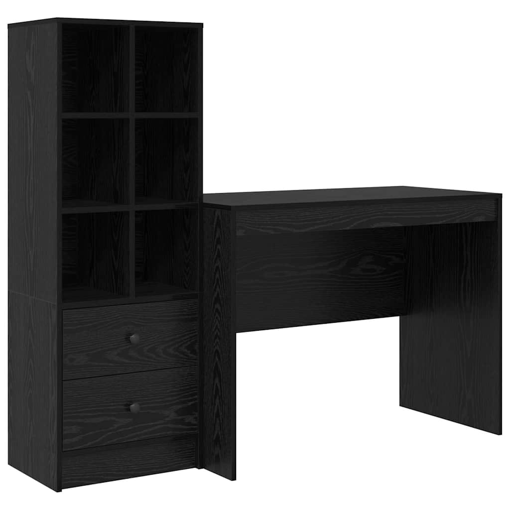 Secretária escrivaninha de computador - com armazenamento 2 pcs carvalho preto 100 x 50 x 76 cm