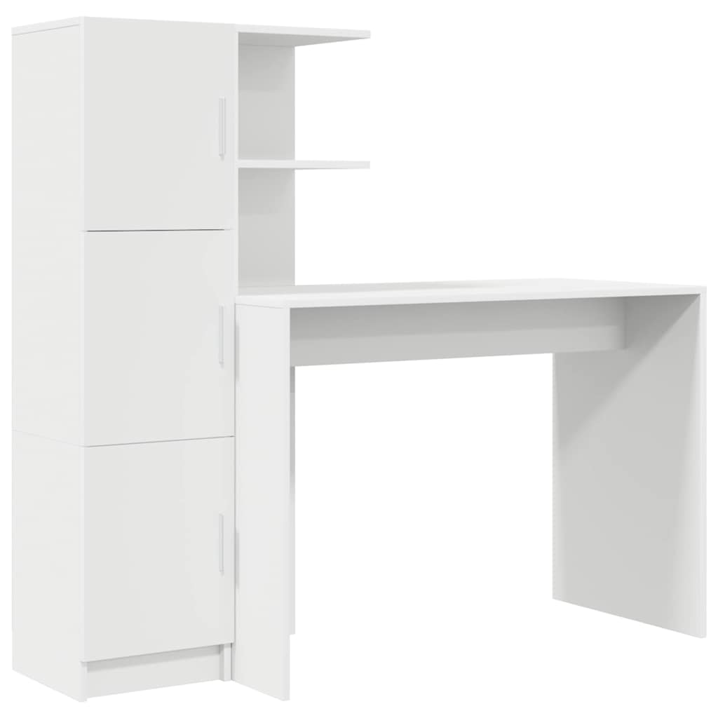Secretária escrivaninha de computador - com armazenamento com porta 2 pcs branco 102 x 50 x 124 cm