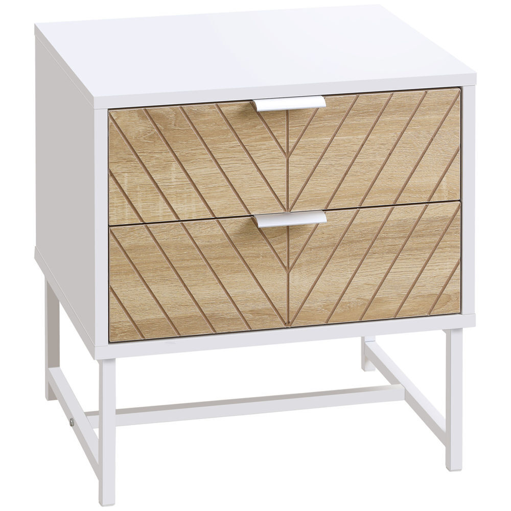 Homcom mesa de cabeceira com 2 gavetas mesa auxiliar com pés de acier para sala de estar dormitório 45x39x48cm carvalho e blanc