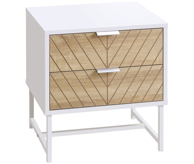 Homcom mesa de cabeceira com 2 gavetas mesa auxiliar com pés de acier para sala de estar dormitório 45x39x48cm carvalho e blanc
