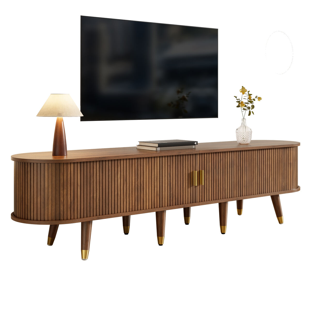 Móvel de tv 175cm de mdf com 2 portas corrediças e 2 gavetas,noz