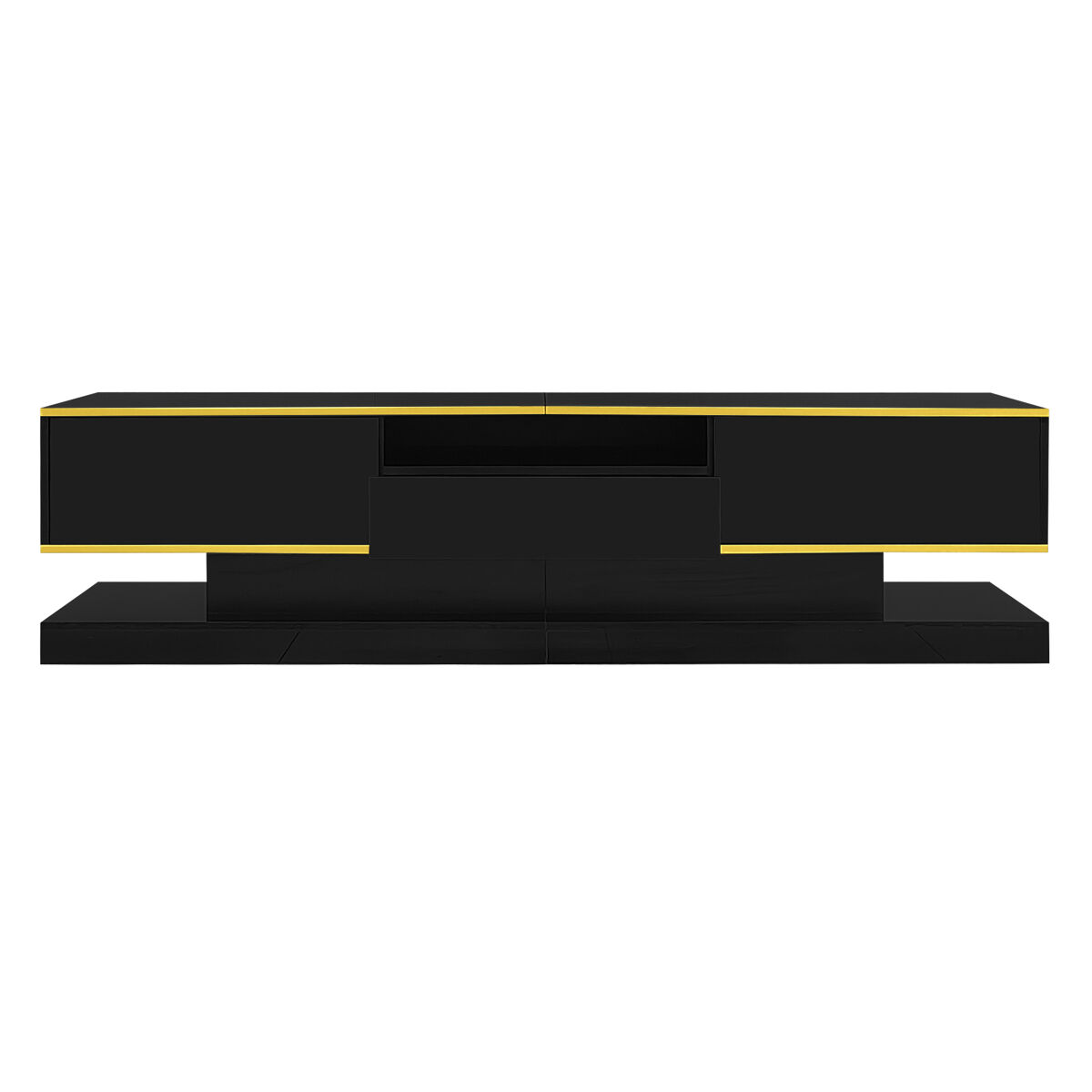 Móvel de tv 180cm de painel de partículas com 3 gavetas e luz led,preto+dourado