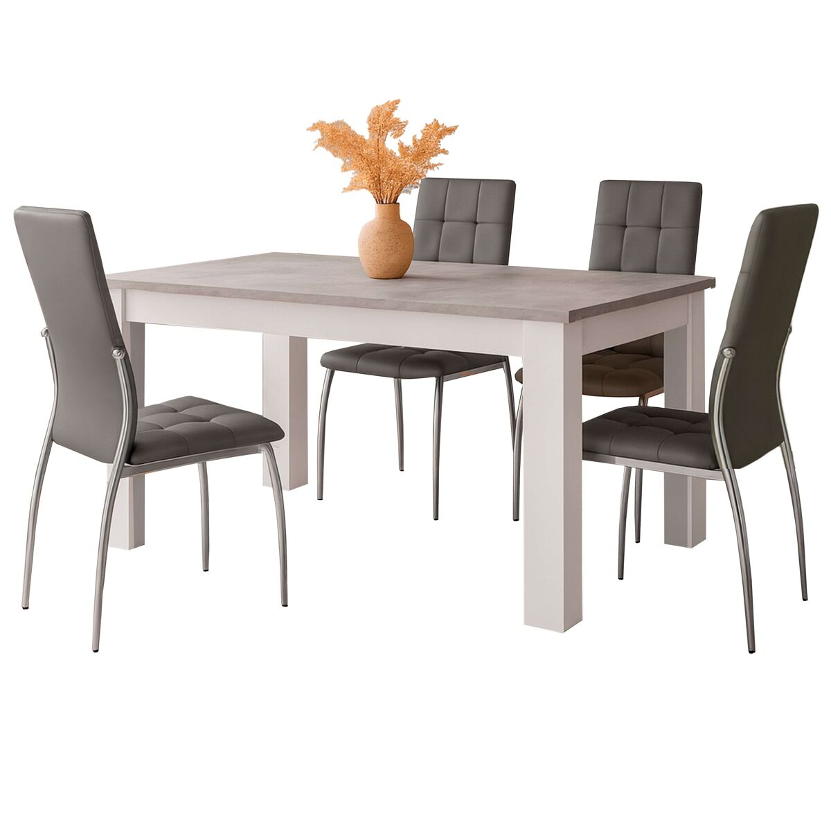 Pacote de sala de jantar moderna: mesa extensível e 4 cadeiras estofadas