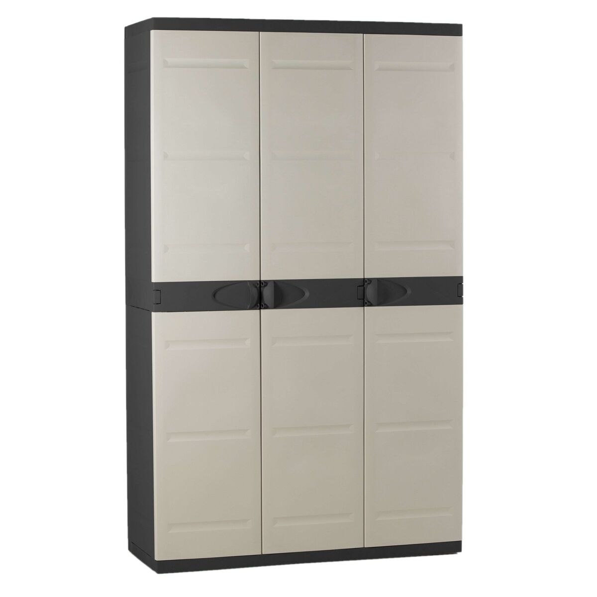 Armário de jardim de titânio com 3 portas, armário de resina com 4 prateleiras ajustáveis, preto, 105 x 176 x 41 cm