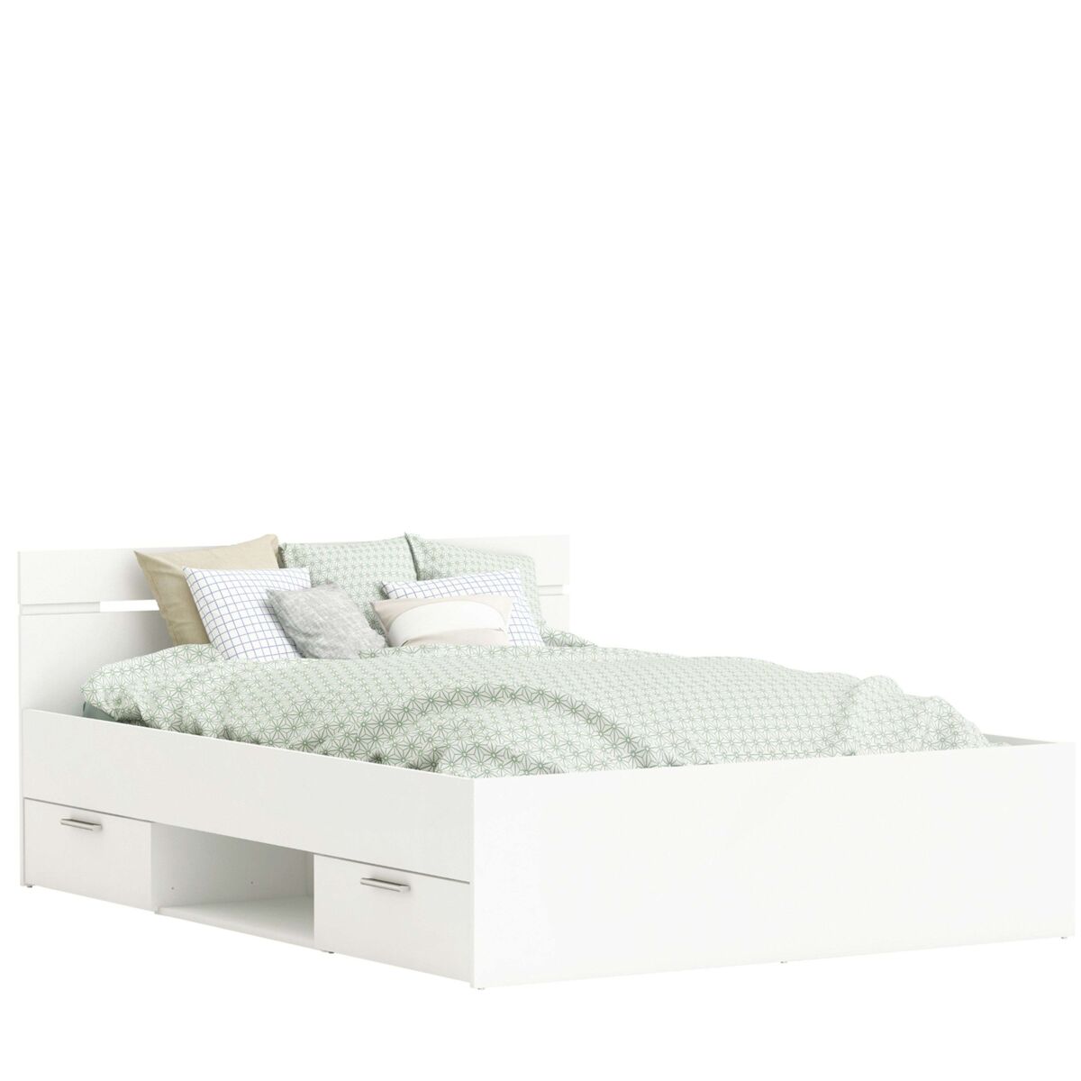 Cama de casal michigan com gavetas inferiores, branca, disponível em 135 cm ou 140 cm