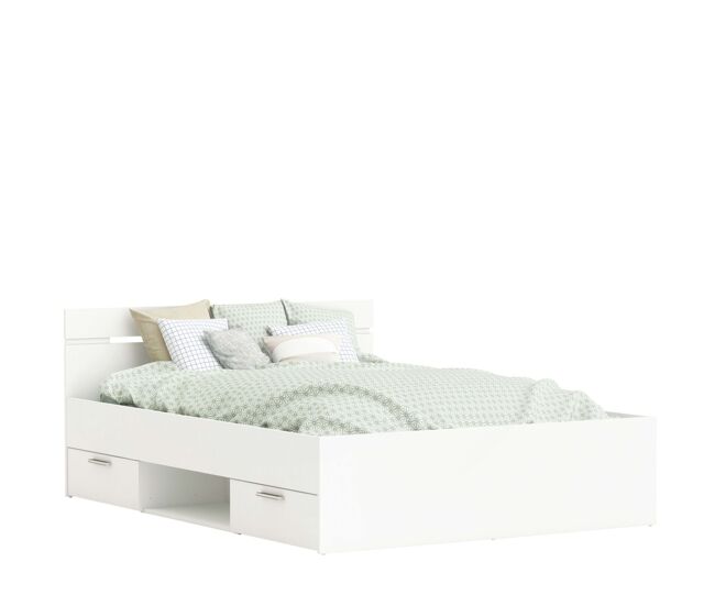 Cama de casal michigan com gavetas inferiores, branca, disponível em 135 cm ou 140 cm
