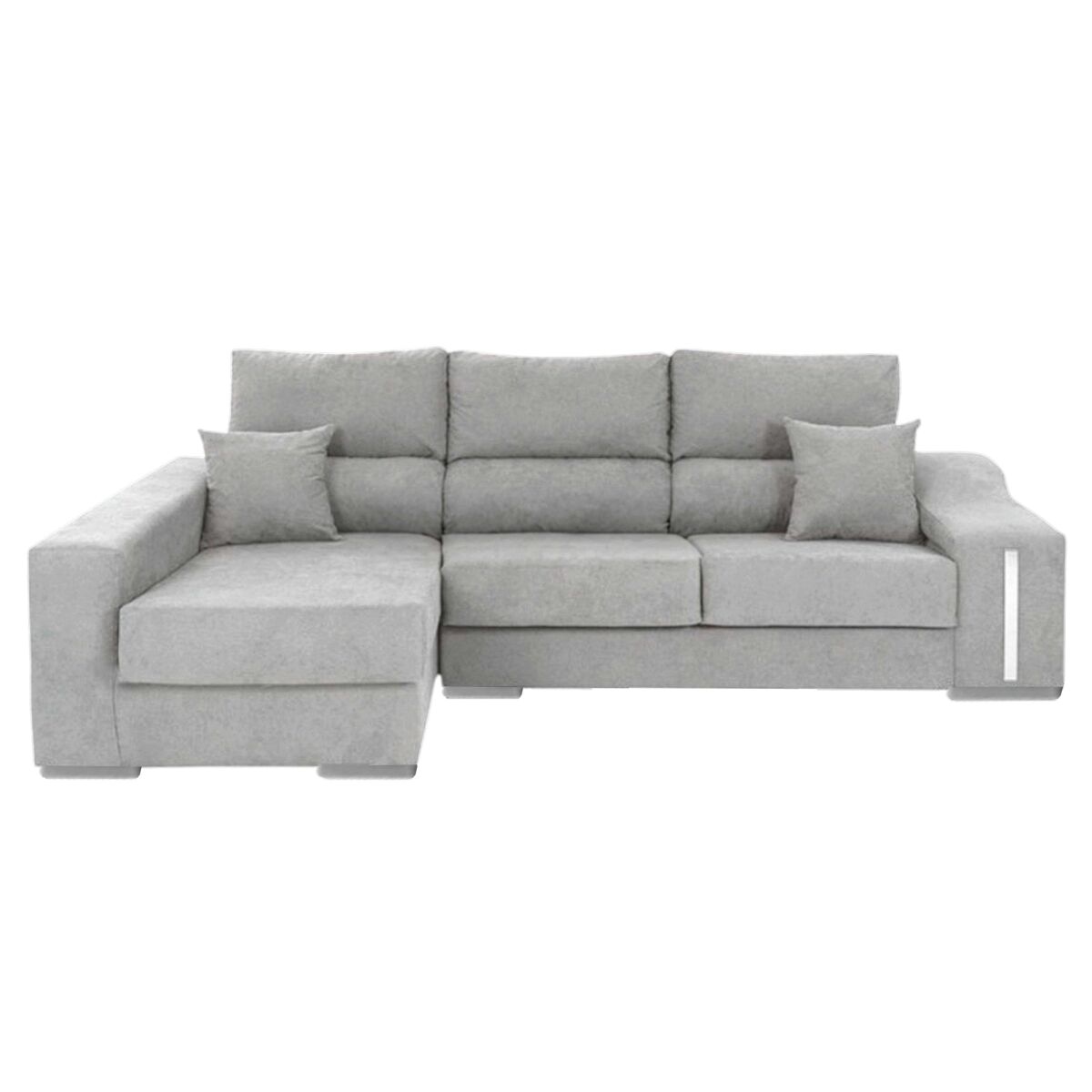 Sofá-cama oscar left de 3 lugares, baú, 2 pufes, assentos extensíveis, cinza claro, 263 cm