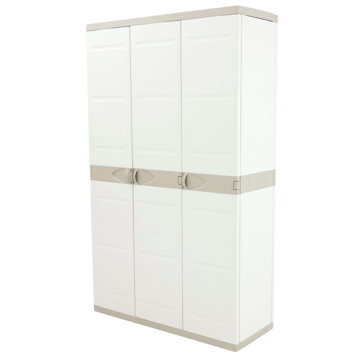 Armário de jardim de titânio com 3 portas, armário de resina com 4 prateleiras ajustáveis, bege, 105 x 176 x 41 cm